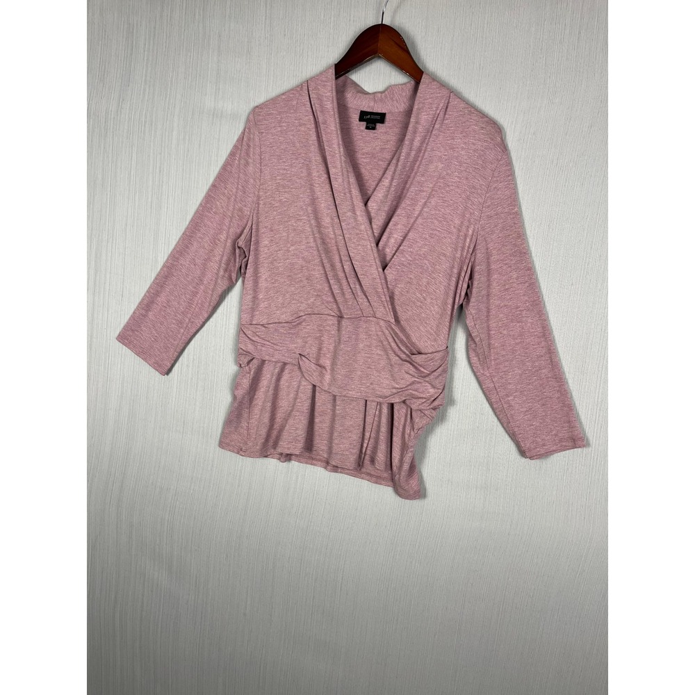 J. Jill Wearever Faux Wrap Top Womens‎ M Pink Surplice Front 3/4 Sleeve Knit